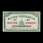Canada, Ville de Milton, 25 cents <br /> 15 juillet 1957