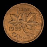 Canada, Élisabeth II, 1 cent <br /> 1955