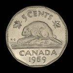 Canada, Élisabeth II, 5 cents <br /> 1959