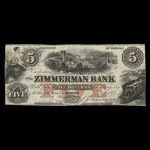 Canada, Zimmerman Bank, 5 dollars <br /> décembre 1856