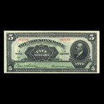 Canada, Molsons Bank, 5 dollars <br /> 3 juillet 1922