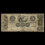 Canada, Banque de la Cité, 5 dollars <br /> 31 décembre 1852