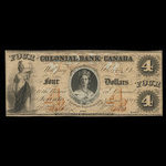 Canada, Colonial Bank of Canada, 4 dollars <br /> 8 juin 1859