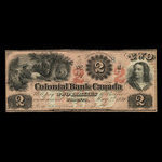 Canada, Colonial Bank of Canada, 2 dollars <br /> 4 mai 1859