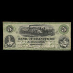 Canada, Bank of Brantford, 5 dollars <br /> 1 novembre 1859