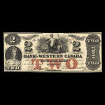 Canada, Bank of Western Canada, 2 dollars <br /> 20 septembre 1859