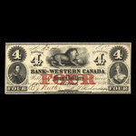 Canada, Bank of Western Canada, 4 dollars <br /> 20 septembre 1859