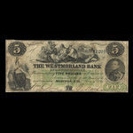 Canada, Westmorland Bank of New Brunswick, 5 dollars <br /> 1 août 1861
