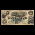 Canada, Zimmerman Bank, 5 dollars <br /> 7 août 1856
