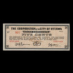 Canada, Ville d'Ottawa, 5 cents <br /> 1939