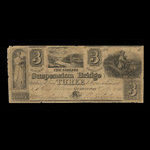 Canada, Niagara Suspension Bridge Bank, 3 dollars <br /> 20 décembre 1836