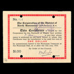 Canada, Corporation of the District of North Vancouver, 1 dollar <br /> 31 juillet 1913