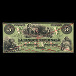 Canada, La Banque Nationale, 5 dollars <br /> 28 avril 1860