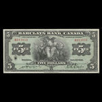 Canada, Barclays Bank, 5 dollars <br /> 3 septembre 1929