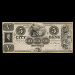 Canada, Banque de la Cité, 5 dollars <br /> 1850