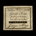 Canada, George King, 3 coppers <br /> 1 juin 1772