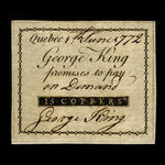 Canada, George King, 15 coppers <br /> 1 juin 1772