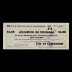 Canada, Cité de Chicoutimi, 2 dollars <br /> 16 février 1935