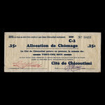 Canada, Cité de Chicoutimi, 25 cents <br /> 31 décembre 1936
