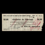 Canada, Ville de Jonquière, 2 dollars <br /> 28 avril 1936