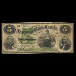 Canada, Exchange Bank of Canada, 5 dollars <br /> 1 octobre 1872
