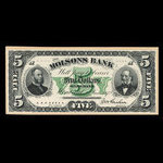 Canada, Molsons Bank, 5 dollars <br /> 1 juin 1872