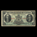 Canada, Banque Royale du Canada, 5 dollars <br /> 2 janvier 1913