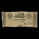 Canada, Union Bank, 2 dollars <br /> 1 août 1838