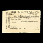 Canada, Army Bill Office, 1 dollar <br /> mai 1814