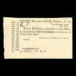 Canada, Army Bill Office, 5 dollars <br /> mai 1814