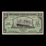Antigua, Banque Royale du Canada, 5 dollars <br /> 3 janvier 1938