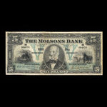 Canada, Molsons Bank, 5 dollars <br /> 2 janvier 1912