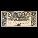 Canada, Banque de Montréal, 5 dollars <br /> 2 août 1844