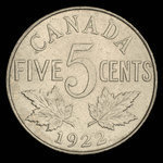 Canada, Georges V, 5 cents <br /> 1922