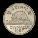Canada, Élisabeth II, 5 cents <br /> 1957