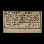 Canada, Ville de Hull, 3 dollars <br /> 1 janvier 1877