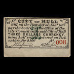 Canada, Ville de Hull, 3 dollars <br /> 1 janvier 1877
