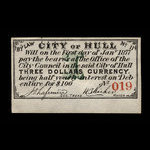 Canada, Ville de Hull, 3 dollars <br /> 1 janvier 1877