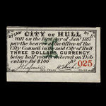 Canada, Ville de Hull, 3 dollars <br /> 1 janvier 1877