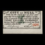 Canada, Ville de Hull, 3 dollars <br /> 1 janvier 1877