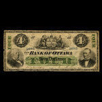 Canada, Bank of Ottawa (The), 4 dollars <br /> 2 novembre 1874