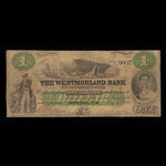 Canada, Westmorland Bank of New Brunswick, 1 dollar <br /> 1 août 1861