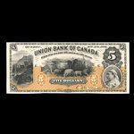 Canada, Union Bank of Canada (The), 5 dollars <br /> 2 août 1886
