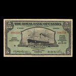 Dominique, Banque Royale du Canada, 5 dollars <br /> 3 janvier 1938