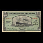 Barbade, Banque Royale du Canada, 5 dollars <br /> 3 janvier 1938