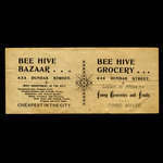 Canada, Bee Hive Bazaar & Grocery, aucune dénomination <br /> 1887