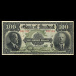 Canada, Banque de Montréal, 100 dollars <br /> 2 janvier 1923