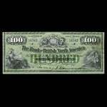 Canada, Bank of British North America, 100 dollars <br /> 3 juillet 1877
