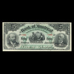 Canada, Banque de Montréal, 5 dollars <br /> 2 janvier 1891