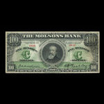 Canada, Molsons Bank, 100 dollars <br /> 2 janvier 1914